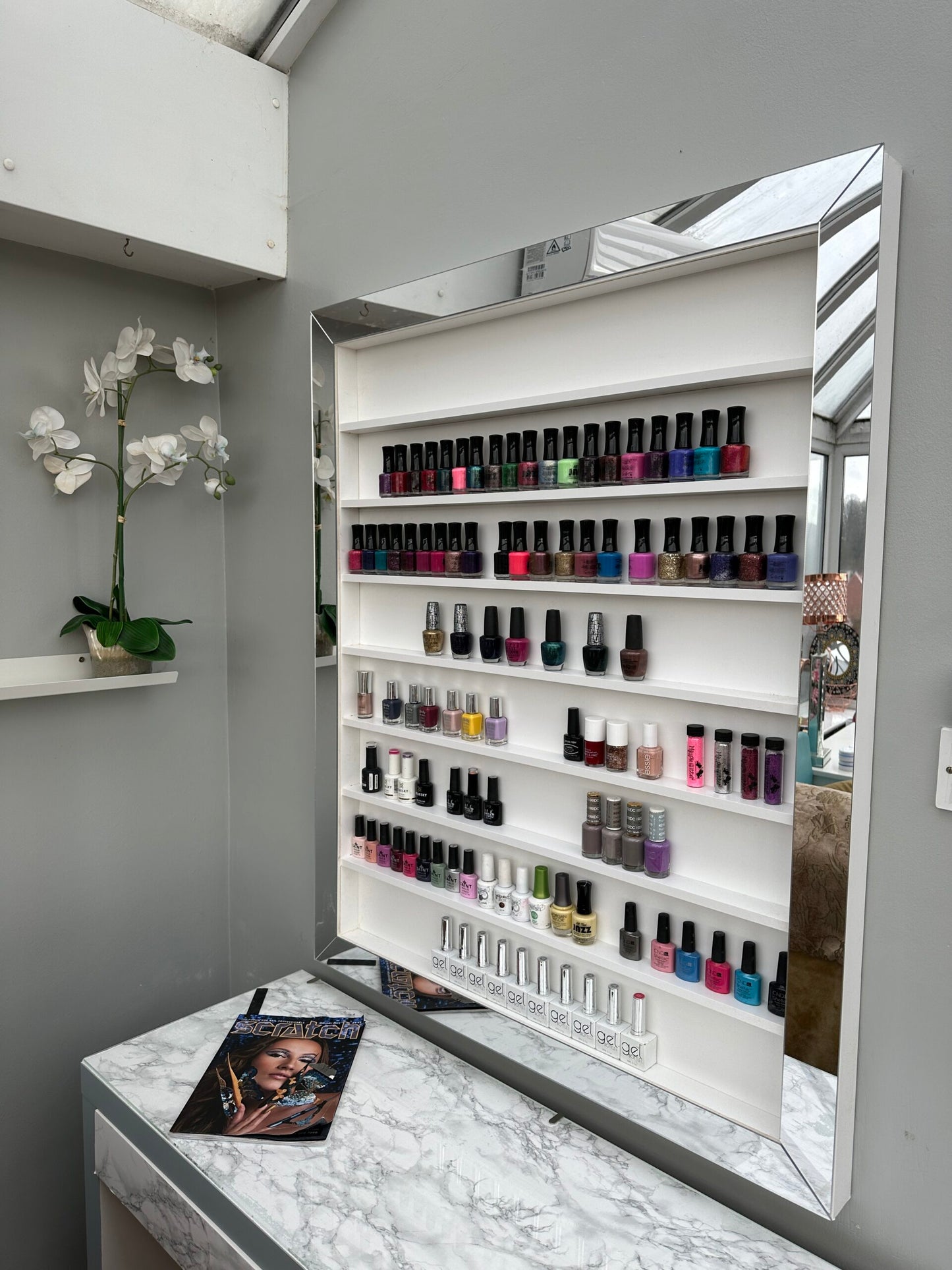 Wall Mounted Nail Polish Rack Mirrored