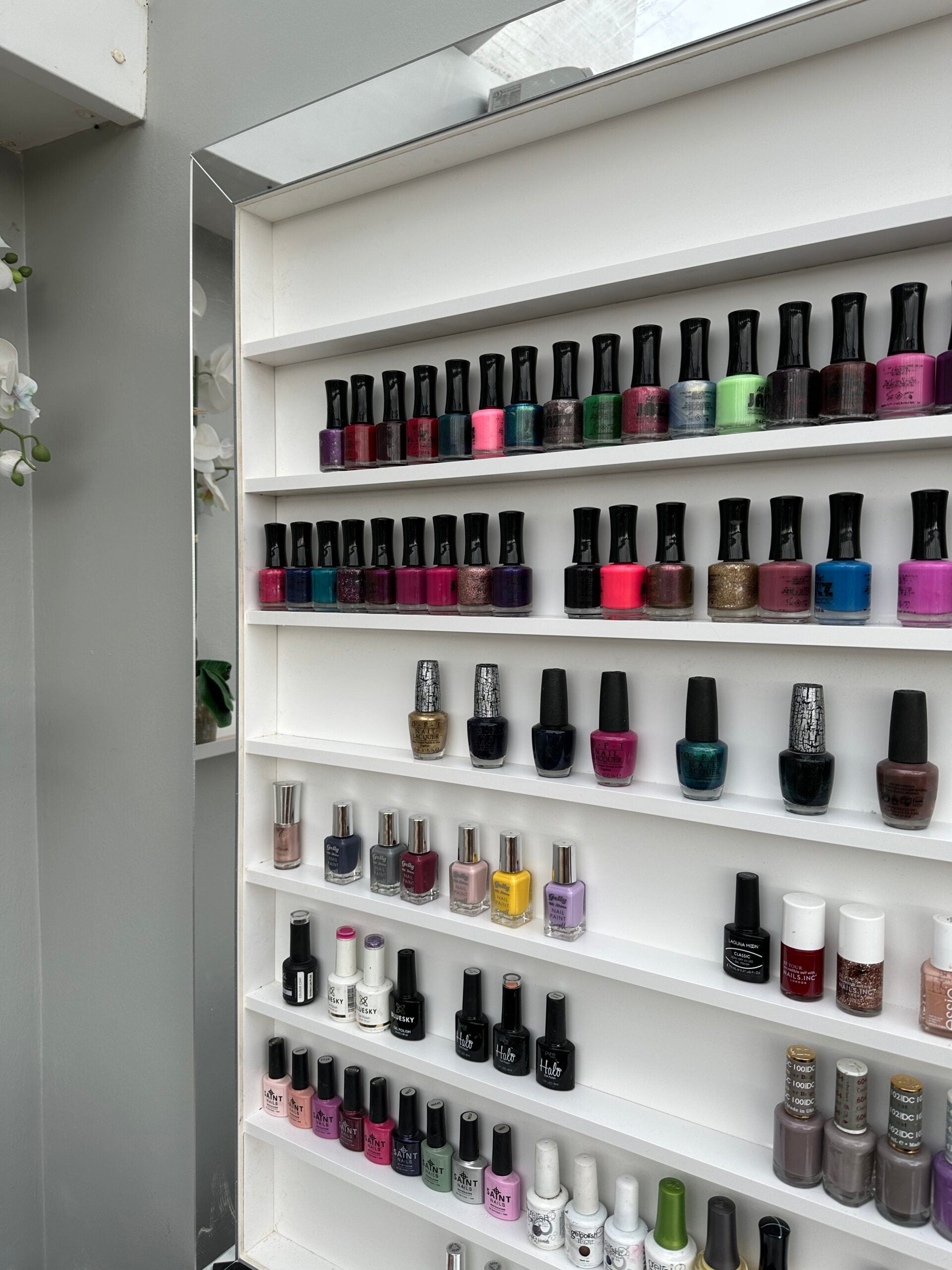 Wall Mounted Nail Polish Rack Silver Mirrored – Salon Shelves